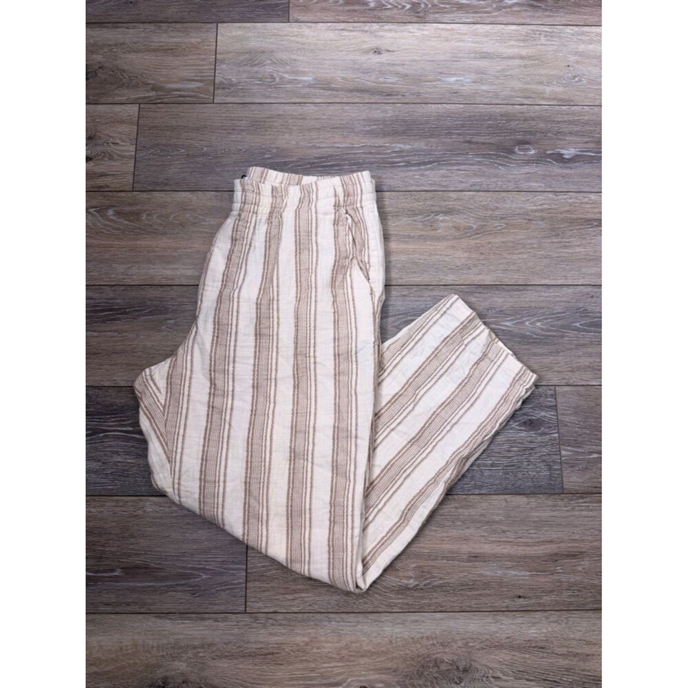Zara Beige & Cream Striped Pants Sz L